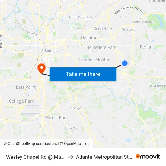Wesley Chapel Rd @ Maplewood Dr to Atlanta Metropolitan State College map