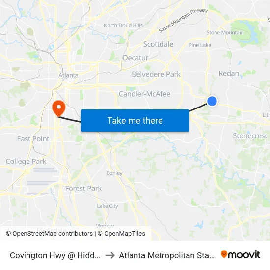 Covington Hwy @ Hidden Chase to Atlanta Metropolitan State College map