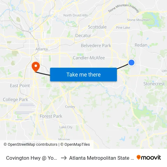 Covington Hwy @ Young Rd to Atlanta Metropolitan State College map