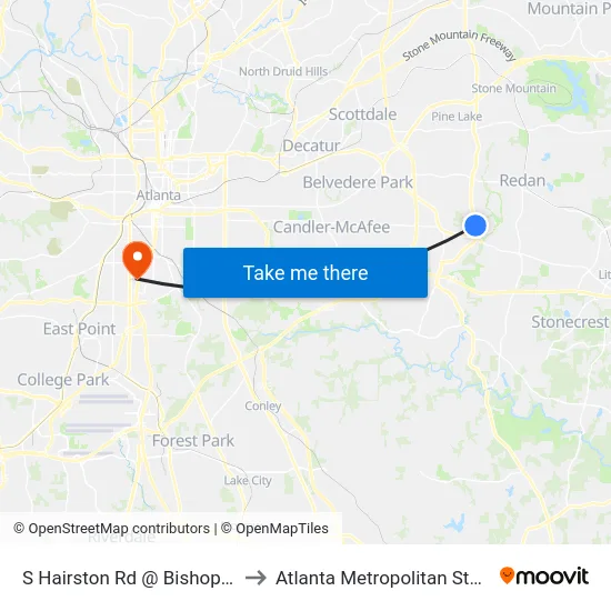 S Hairston Rd @ Bishop Ming Blvd to Atlanta Metropolitan State College map