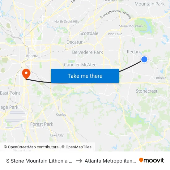S Stone Mountain Lithonia Rd @ Wellborn Rd to Atlanta Metropolitan State College map