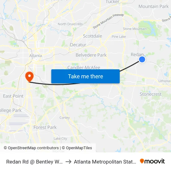 Redan Rd @ Bentley Woods Trl to Atlanta Metropolitan State College map