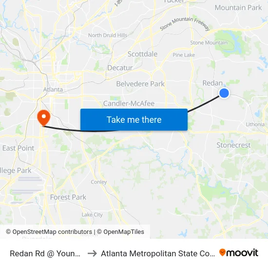 Redan Rd @ Young Rd to Atlanta Metropolitan State College map