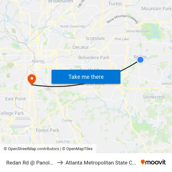 Redan Rd @ Panola Rd to Atlanta Metropolitan State College map