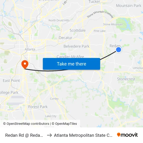 Redan Rd @ Redan Cir to Atlanta Metropolitan State College map