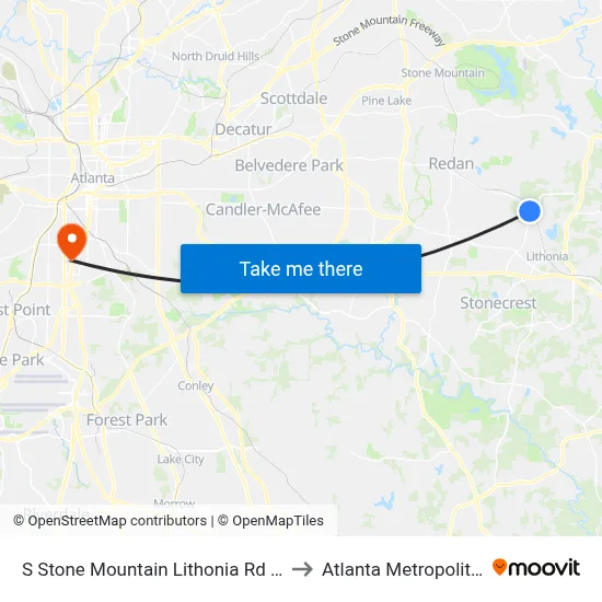 S Stone Mountain Lithonia Rd @ Lithonia Industrial Blvd to Atlanta Metropolitan State College map