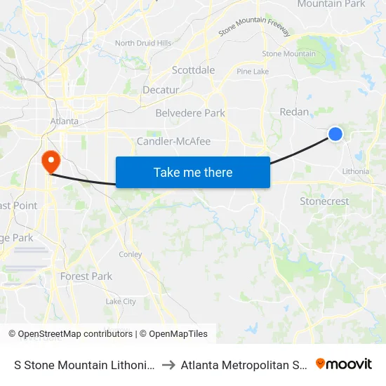 S Stone Mountain Lithonia Rd @ 2222 to Atlanta Metropolitan State College map