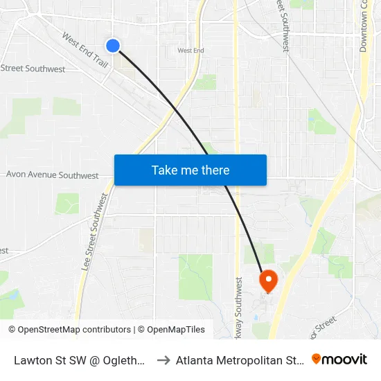 Lawton St SW @ Oglethorpe Ave SW to Atlanta Metropolitan State College map