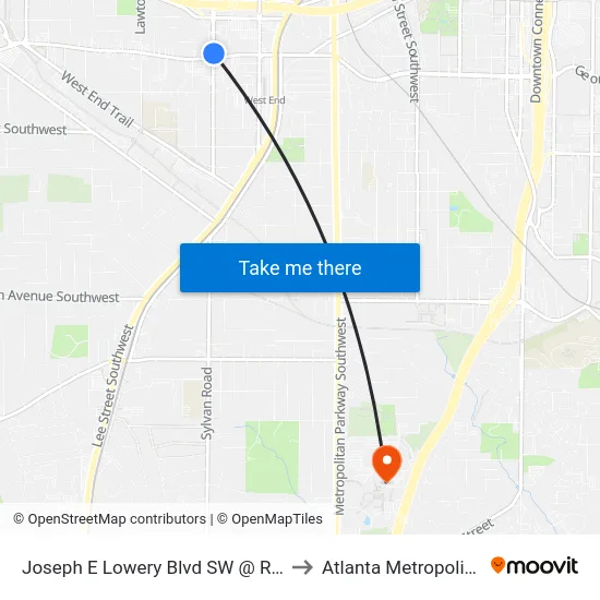 Joseph E Lowery Blvd SW @ Ralph D Abernathy Blvd SW to Atlanta Metropolitan State College map