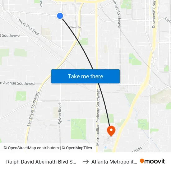 Ralph David Abernath Blvd SW @ Joseph E Lowery Blvd to Atlanta Metropolitan State College map