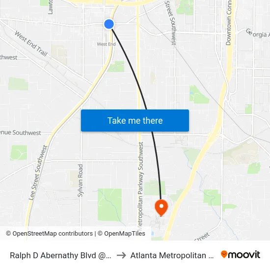 Ralph D Abernathy Blvd @ W Whitehall St to Atlanta Metropolitan State College map