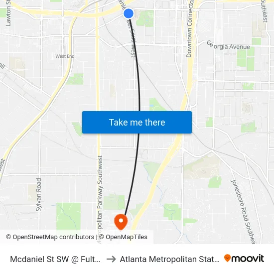 Mcdaniel St SW @ Fulton St SW to Atlanta Metropolitan State College map