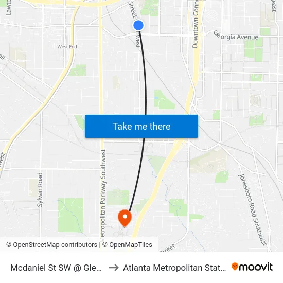 Mcdaniel St SW @ Glenn St SW to Atlanta Metropolitan State College map