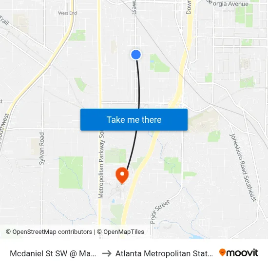 Mcdaniel St SW @ Mary St SW to Atlanta Metropolitan State College map