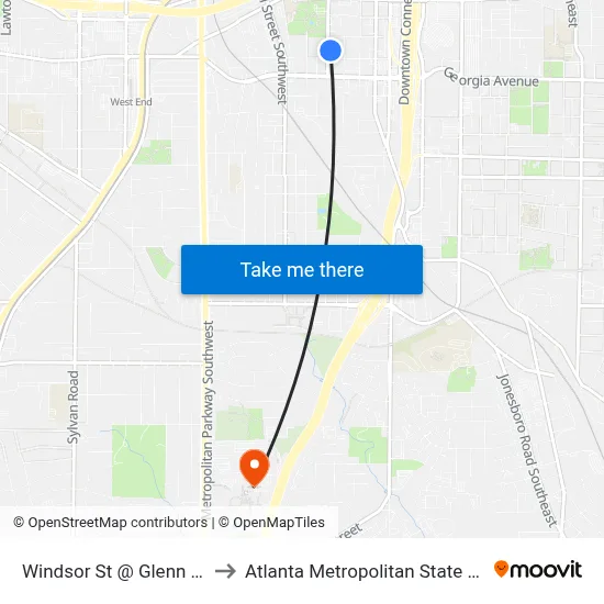 Windsor St @ Glenn St SW to Atlanta Metropolitan State College map