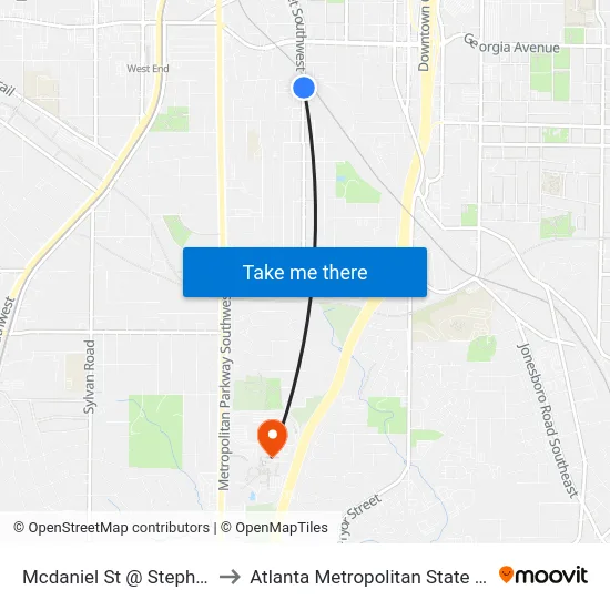 Mcdaniel St @ Stephens St to Atlanta Metropolitan State College map