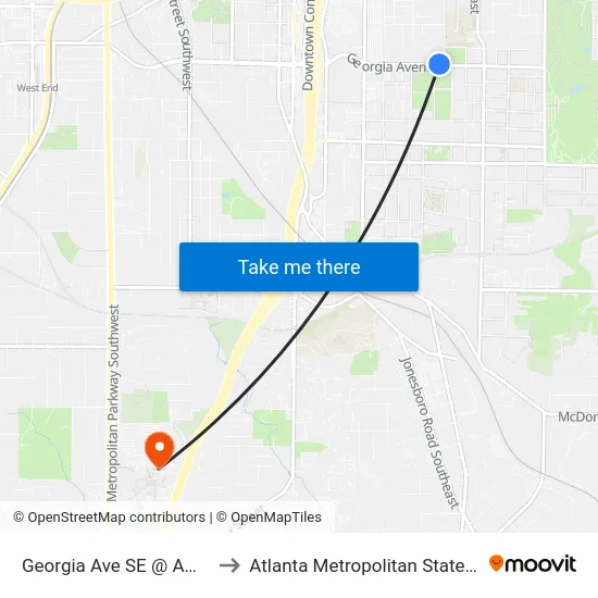 Georgia Ave SE @ Ami St SE to Atlanta Metropolitan State College map