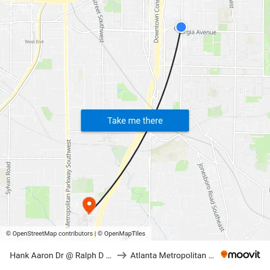 Hank Aaron Dr @ Ralph D Abernathy Blvd to Atlanta Metropolitan State College map
