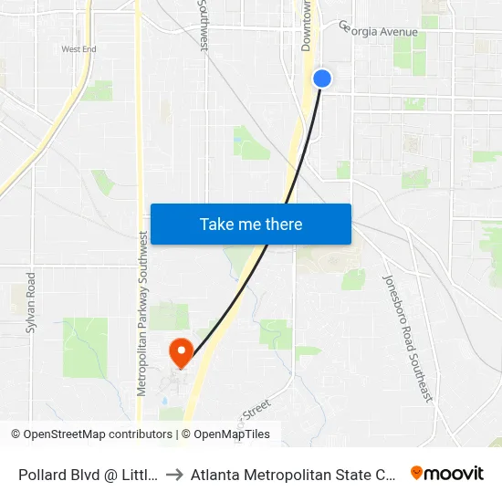 Pollard Blvd @ Little St to Atlanta Metropolitan State College map