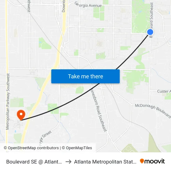 Boulevard SE @ Atlanta Ave SE to Atlanta Metropolitan State College map