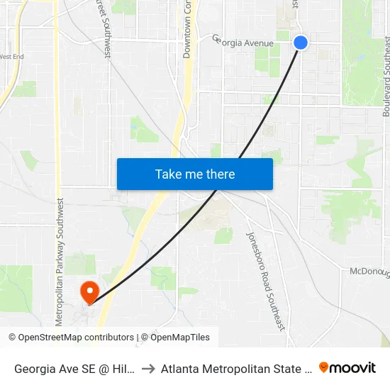 Georgia Ave SE @ Hill St SE to Atlanta Metropolitan State College map