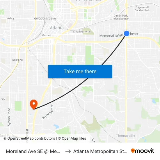 Moreland Ave SE @ Memorial Dr SE to Atlanta Metropolitan State College map
