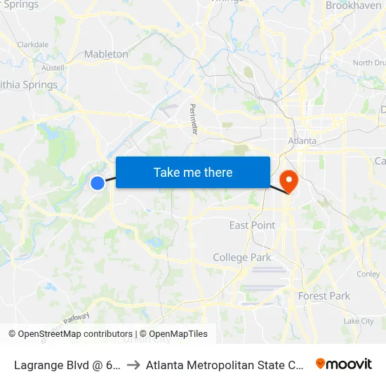 Lagrange Blvd @ 6070 to Atlanta Metropolitan State College map