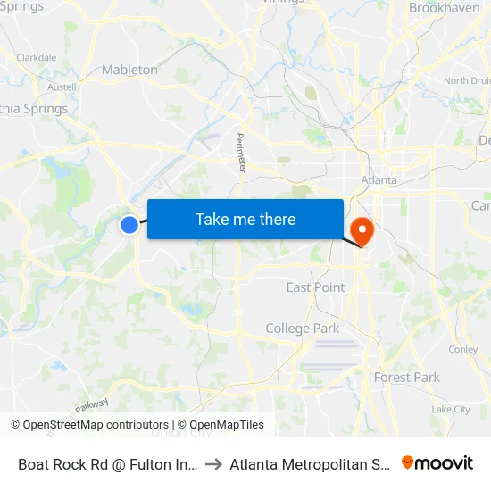 Boat Rock Rd @ Fulton Industrial Blvd to Atlanta Metropolitan State College map