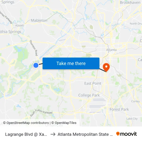 Lagrange Blvd @ Xavier Dr to Atlanta Metropolitan State College map