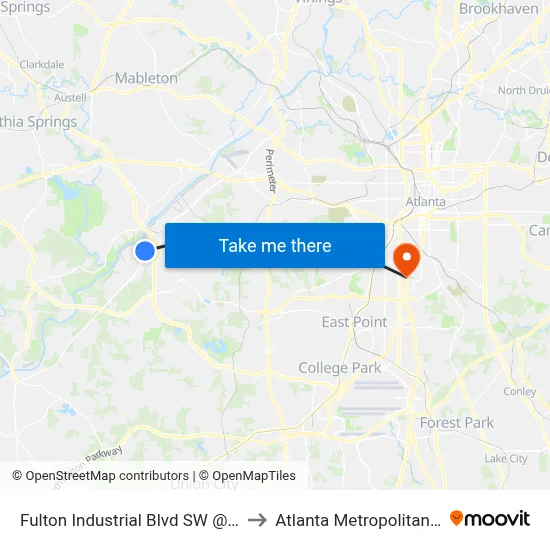 Fulton Industrial Blvd SW @ Boat Rock Rd SW to Atlanta Metropolitan State College map