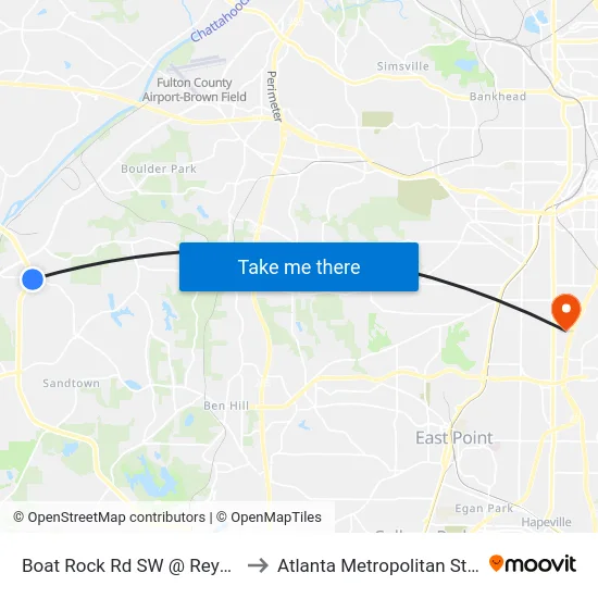 Boat Rock Rd SW @ Reynolds Rd SW to Atlanta Metropolitan State College map