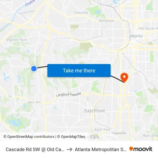 Cascade Rd SW @ Old Cascade Rd SW to Atlanta Metropolitan State College map