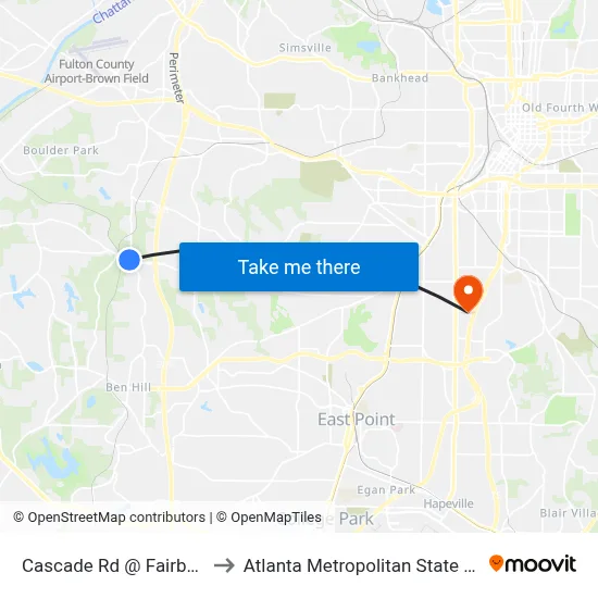 Cascade Rd @ Fairburn Rd to Atlanta Metropolitan State College map