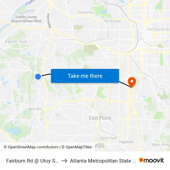 Fairburn Rd @ Utoy Springs to Atlanta Metropolitan State College map
