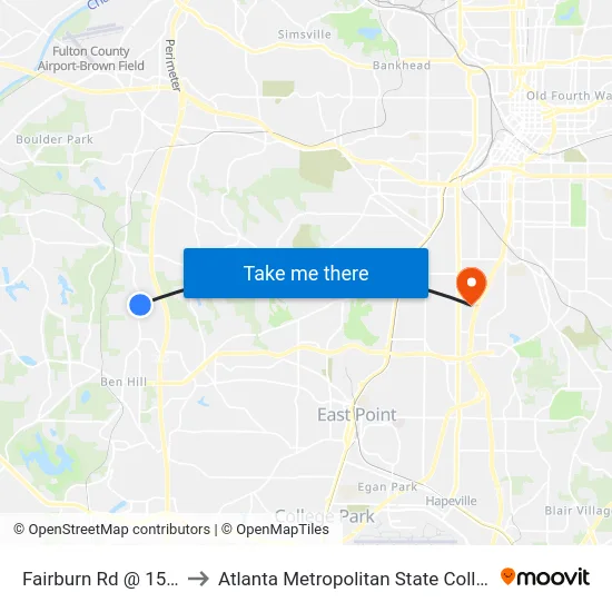 Fairburn Rd @ 1581 to Atlanta Metropolitan State College map