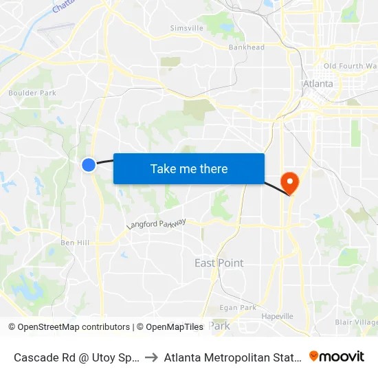 Cascade Rd @ Utoy Springs Rd to Atlanta Metropolitan State College map
