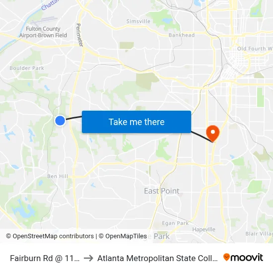 Fairburn Rd @ 1165 to Atlanta Metropolitan State College map