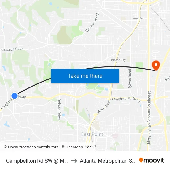 Campbellton Rd SW @ Maxwell Dr SW to Atlanta Metropolitan State College map