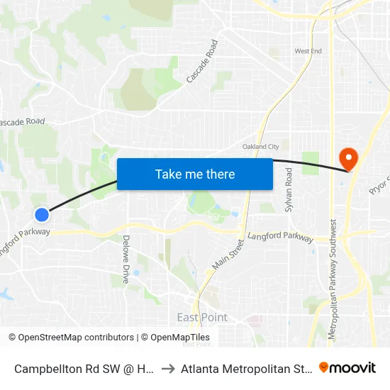 Campbellton Rd SW @ Harbin Rd SW to Atlanta Metropolitan State College map