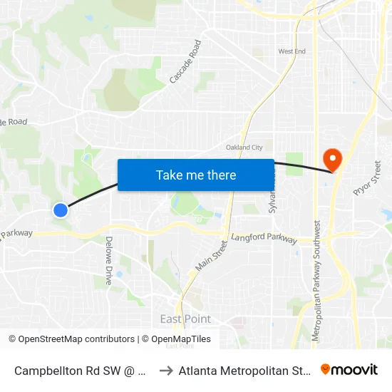 Campbellton Rd SW @ Wells Dr SW to Atlanta Metropolitan State College map