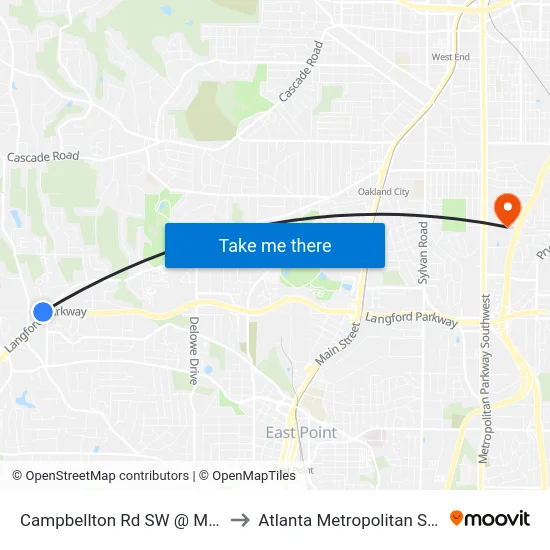 Campbellton Rd SW @ Maxwell Dr SW to Atlanta Metropolitan State College map
