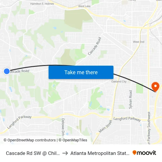 Cascade Rd SW @ Childress Dr to Atlanta Metropolitan State College map