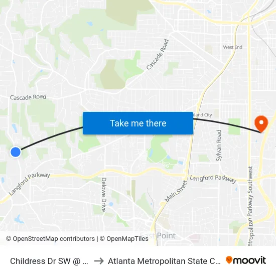 Childress Dr SW @ 1860 to Atlanta Metropolitan State College map