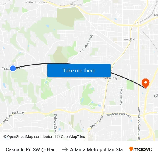 Cascade Rd SW @ Harbin Rd SW to Atlanta Metropolitan State College map