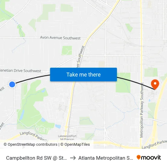 Campbellton Rd SW @ Stanton Rd SW to Atlanta Metropolitan State College map