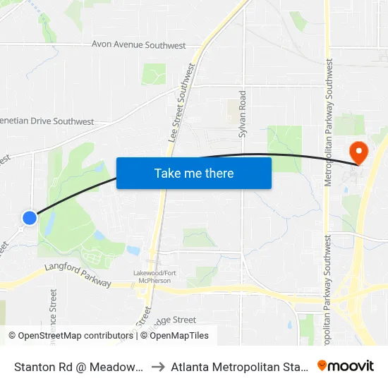 Stanton Rd @ Meadow Crossing to Atlanta Metropolitan State College map