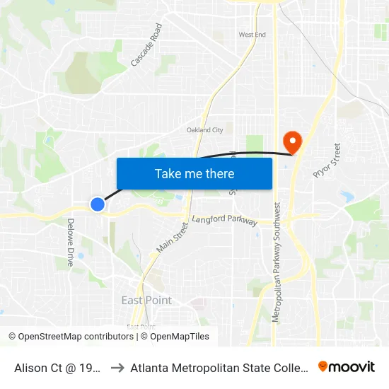 Alison Ct @ 1935 to Atlanta Metropolitan State College map
