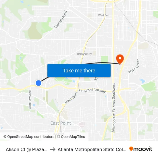 Alison Ct @ Plaza Ln to Atlanta Metropolitan State College map