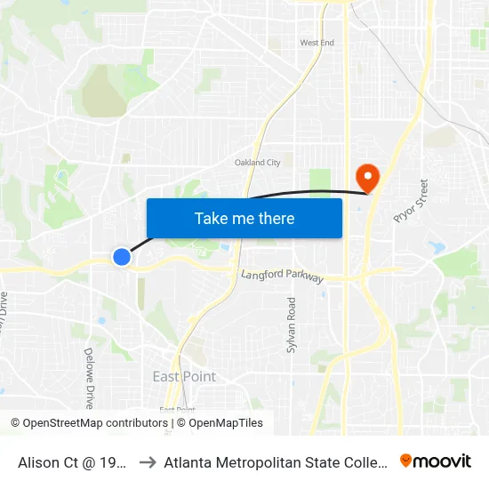 Alison Ct @ 1935 to Atlanta Metropolitan State College map