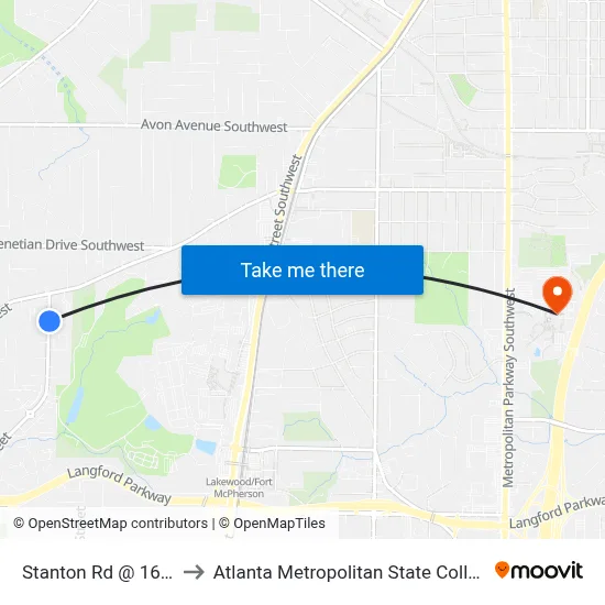Stanton Rd @ 1600 to Atlanta Metropolitan State College map